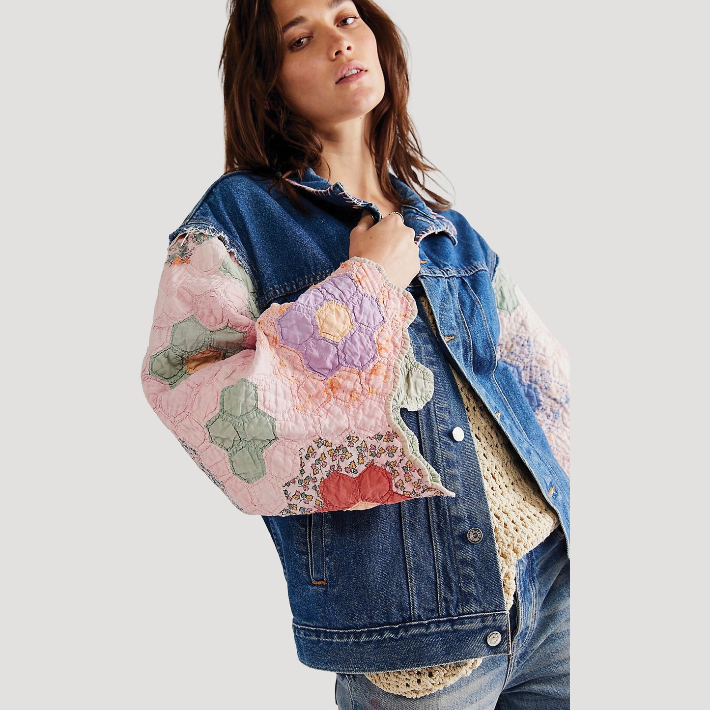 Tricia Fix Patchwork Quilted Denim Jacket