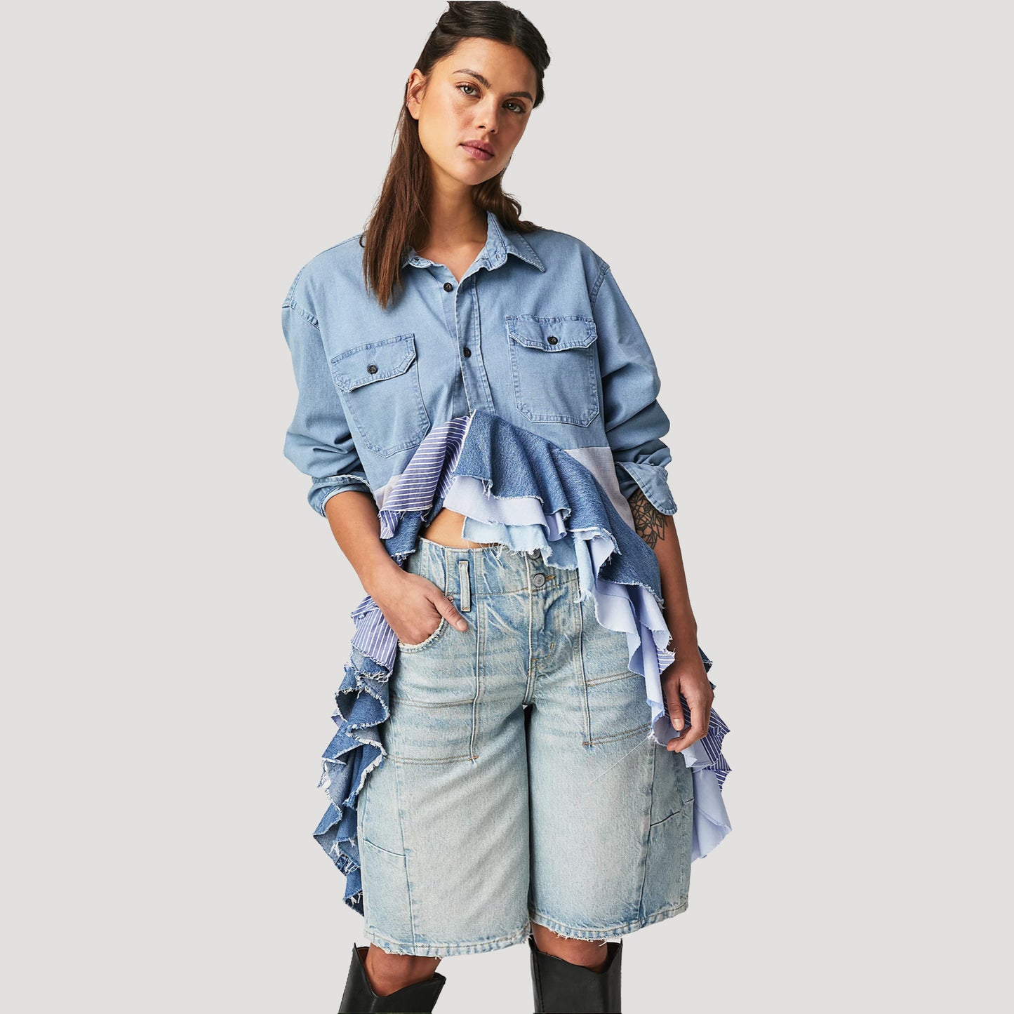 Tricia Fix Pieced Ruffle Front Maxi Top