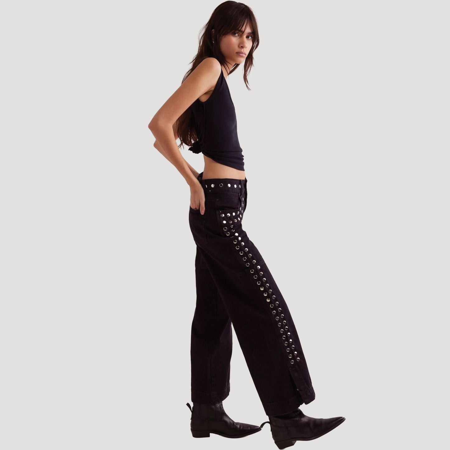 Tricia Fix Studded Benji Wide-Leg Jeans