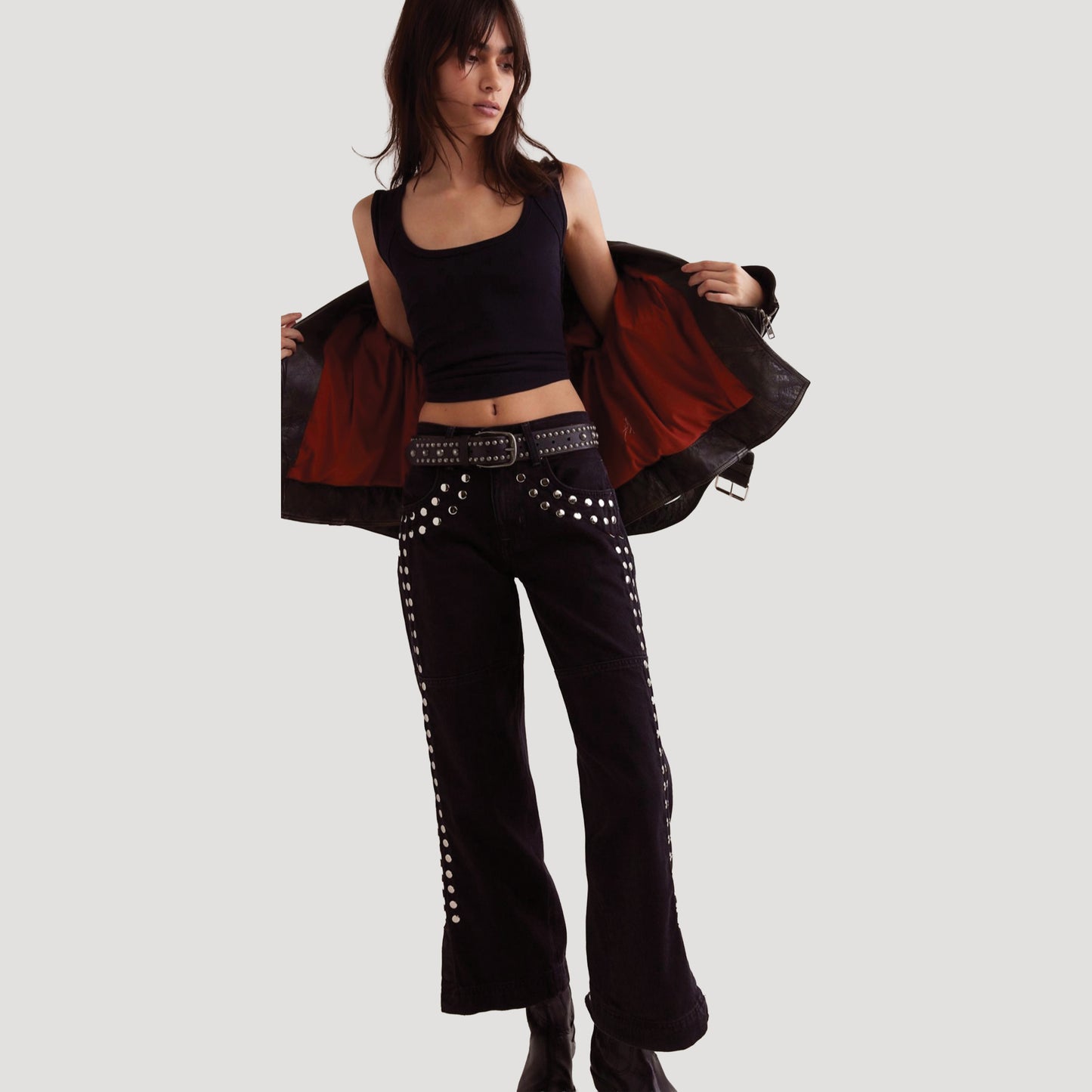 Tricia Fix Studded Benji Wide-Leg Jeans