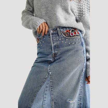Tricia Fix Studded Denim Maxi Skirt