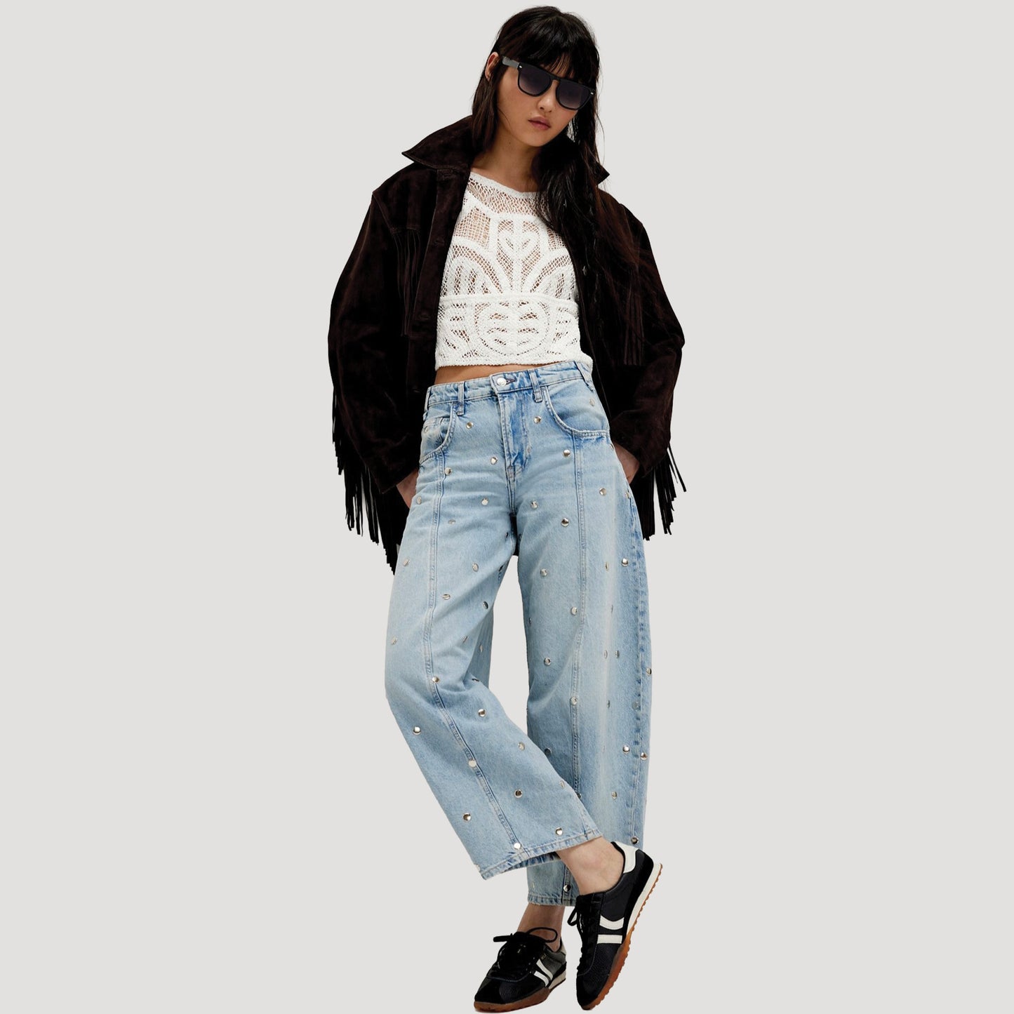 We The Free Ellipse Studded Barrel Jeans