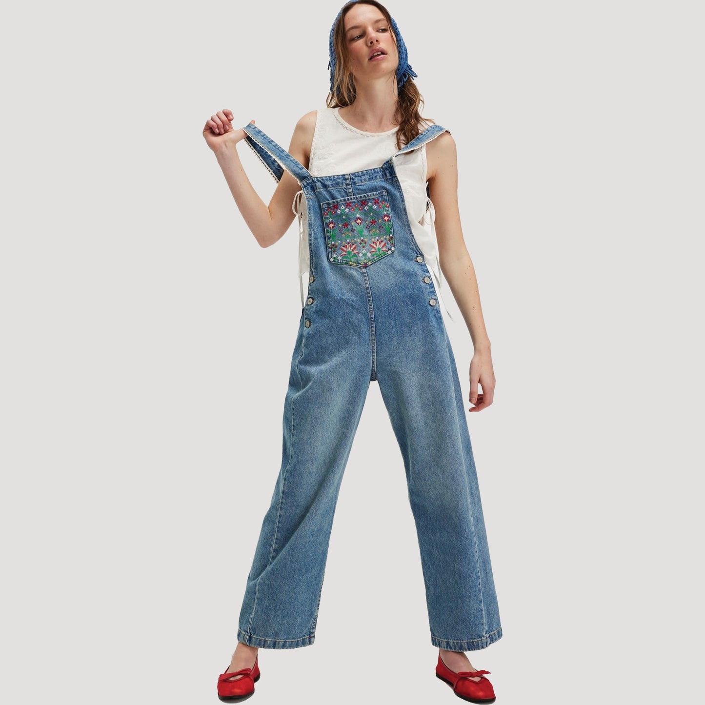 We The Free Sweet Pea Embroidered Overalls